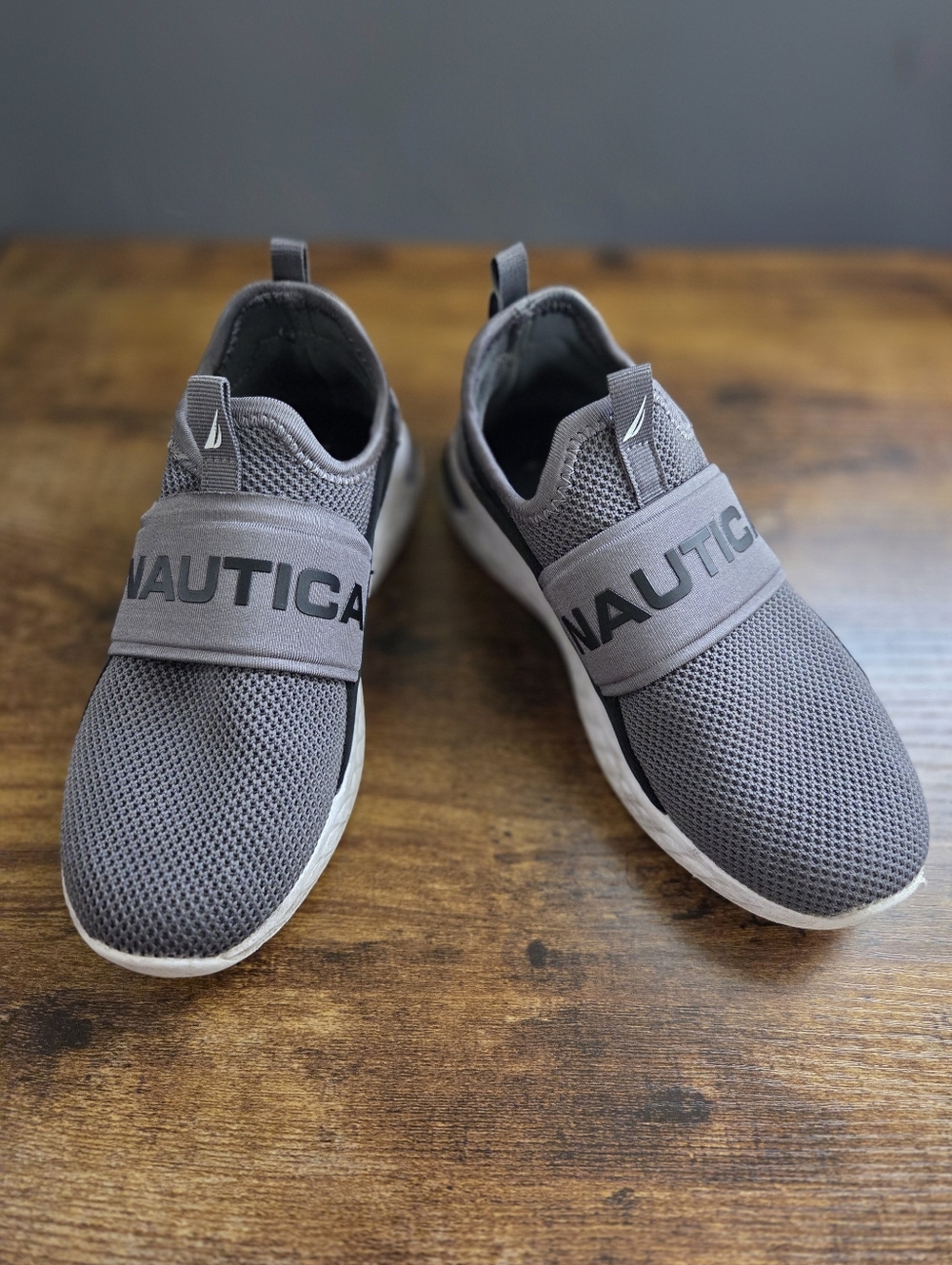 Nautica Gray Slip-On Mesh Sneakers with Elastic Logo Strap
